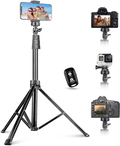UBeesize 67' Phone Tripod&Selfie Stick, Camera Tripod Stand with Wireless Remote and Phone Holder, Perfect for Selfies/Video Recording/Live Streaming Black