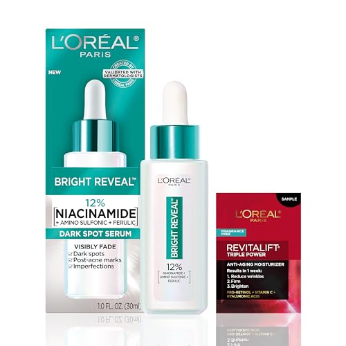 L’Oréal Paris Bright Reveal 12% [Niacinamide + Amino Sulfonic + Ferulic] Dark Spot Serum 1oz + Moisturizer Sample