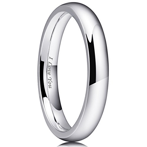 King Will BASIC 3mm Mens Wedding Ring Original Color Full High Polished with Laser Etched I Love You 4.5