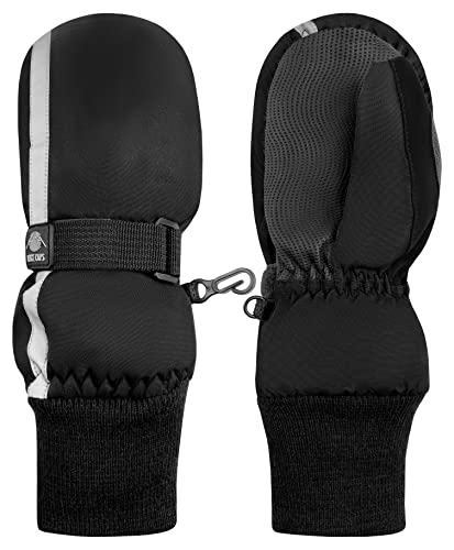 N'Ice Caps Kids Waterproof Snow Mittens - Thinsulate Boys Girls Cold Weather (Black Reflector, 6-8 Years)