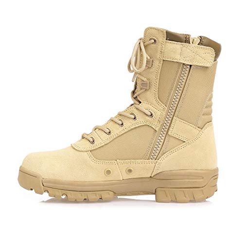 Thowi Men's Military Tactical Boots Army Jungle Boots with Zipper (Tan, Size11)