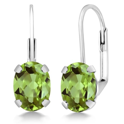 Gem Stone King 925 Sterling Silver Genuine Gemstone Birthstone Leverback Earrings | Oval 8X6MM Drop Dangle Earrings for Women