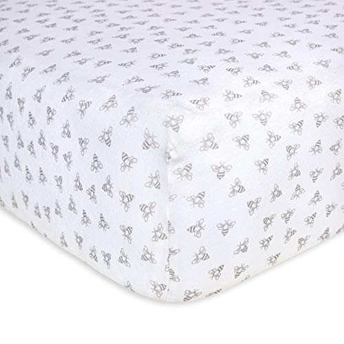 Burts Bees Baby Print Fitted Crib Sheet Organic Cotton BEESNUG - Honey Bee Heather Grey Prints, Fits Unisex Standard Bed and Toddler Mattress, Infant Essentials, 28 x 52 x 5.5 Inch 1-Pack