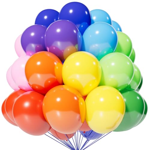 KAWKALSH 120 Rainbow Balloon Set 12 Inches, Assorted Color Latex Balloons Made With Strong Multicolored Latex for Birthday Baby Shower Wedding Party Supplies Arch Garland Decoration (Multi)