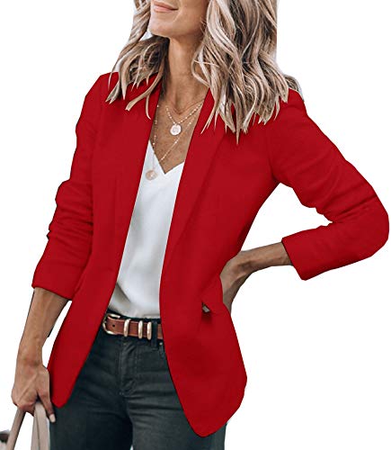 Cicy Bell Womens Casual Blazers Open Front Long Sleeve Work Office Jackets Blazer(Red,X-Large)