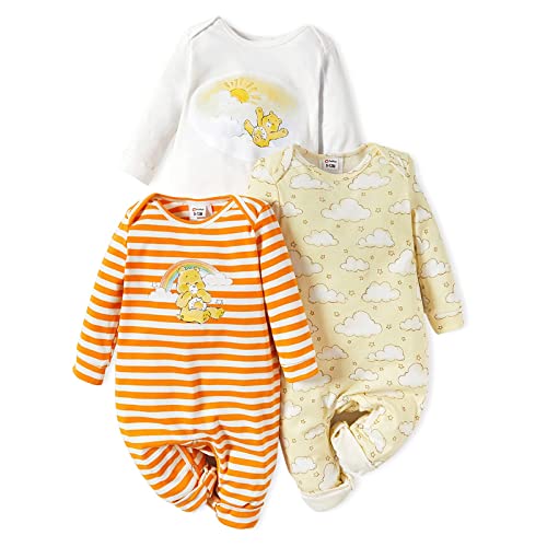 AdoraCute by PatPat Care Bears 3-pack Cotton Rainbow Cloud Baby Rompers Set White & Yellow 0-3 Months