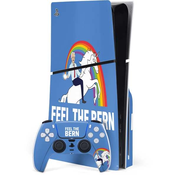Skinit Decal Gaming Skin Compatible with PS5 Slim Disk Bundle - Feel The Bern Unicorn Design