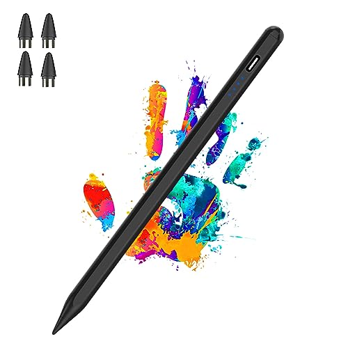 Active Stylus Pens for Touch Screens Rechargeable Tablet Pen POM Tip Magnetic iPad Pencil Universal Stylus Pen for iPad/Pro/Air/Mini/iPhone/Samsung/iOS/Android and Other Smartphone Device-Black