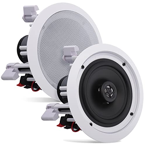 Pyle Pair 200-Watts 6.5 Inch Flush Mount 2-Way Home Speaker System with Spring Loaded Quick Connections and Dual Polypropylene Cone, White