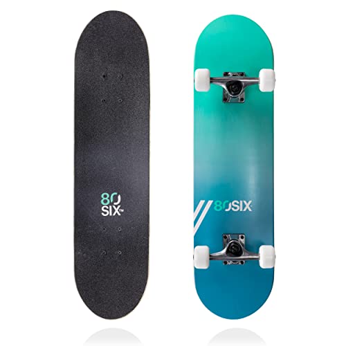 80Six Adult and Youth Skateboard with 54mm Urethane Wheels and Carbon Steel Bearings (Surf Green Teal-Fade, 31' x 8')