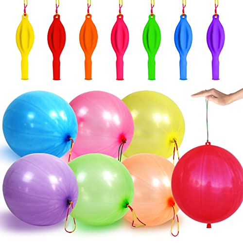 LEEZZIZZ 30Pcs Punch Balloons, Thickened Neon Punching Balloon Heavy Duty with Rubber Band Handle Birthday Party Favors for Kids Weddings Goodie Bag Supply