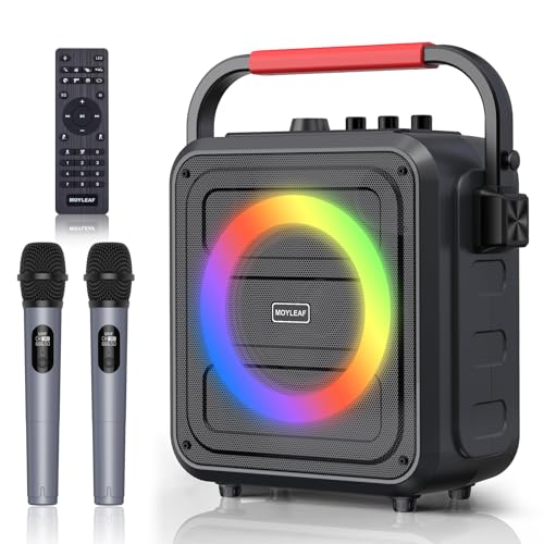 Karaoke Machine for Adults & Kids, Bluetooth Karaoke Speaker with Two Wireless Karaoke Microphones, PA System Speaker Supports TF Card/USB, AUX in, REC, Bass & Treble for Party/Meeting/Adults/Kids