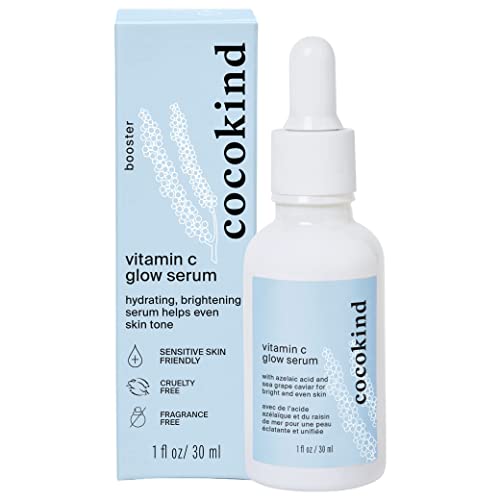 Cocokind Vitamin C Glow Serum with Azelaic Acid and Sea Grape Caviar for Bright and Even Skin, 1 Fl Oz