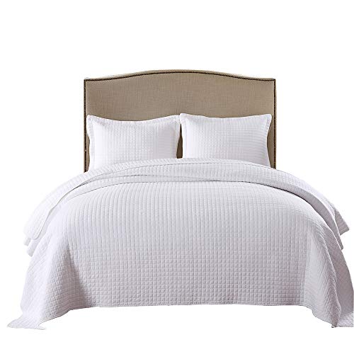 MarCielo 3 Piece 100% White Cotton Quilt Set Lightweight Bedspread Bed Coverlets Comforter Set, Check (King)