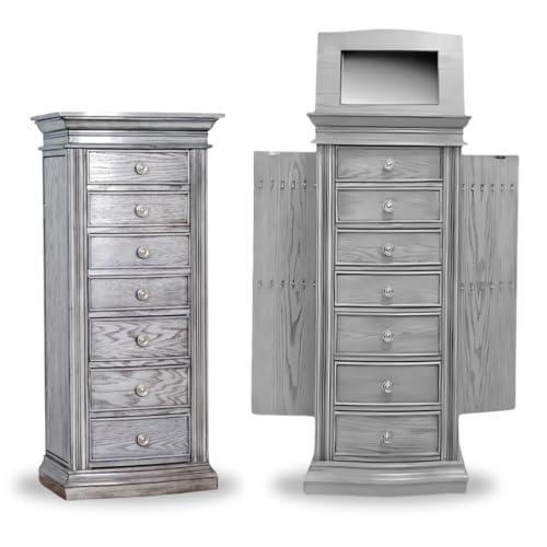 HIVES&HONEY Luke Wood Jewelry Cabinet Armoire Storage Box Chest Stand Organizer Necklace Holder in Smoke Grey
