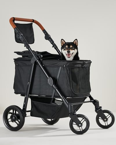Zoosky Medium Pet Stroller for Dogs Up to 66lbs, Adjustable Handle, 180 ̊ Canopy, 4 Wheels for Medium/Large Dogs and Cats, Waterproof Pad