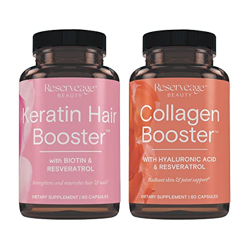 Reserveage Ultra Collagen Booster & Keratin Hair Booster - Features Dermaval, Biotin & Resveratrol - Support Hair & Skin - 60 Ultra Collagen Booster Capsules, 60 Keratin Hair Booster Capsules