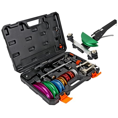 CARVALAX Pipe Tube Bender Set, for 1/4” to 7/8”, 90° Ratcheting Tubing Bender Kit w/Reverse Bend and 7 Multi-Color Aluminum Heads, with Tube Cutter & Deburring for HVAC Air Condition Hydraulic Work