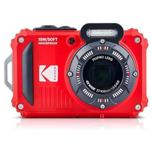 KODAK PIXPRO WPZ2 Rugged Waterproof Digital Camera 16MP 4X Optical Zoom 2.7' LCD Full HD Video, Red