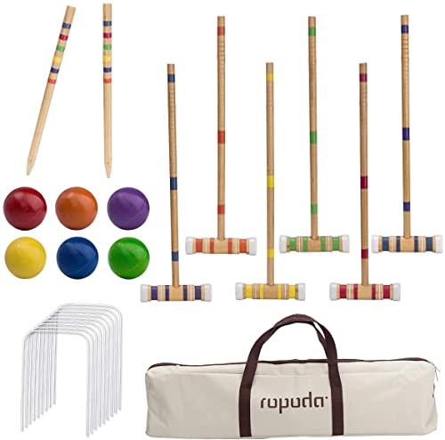 ropoda Six-Player Croquet Set with Wooden Mallets, Colored Balls, Sturdy Carrying Bag for Adults &Kids, Perfect for Lawn,Backyard,Park and More