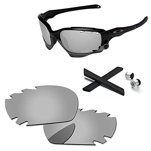 PapaViva Replacement Lenses & Rubber Kits for Oakley Racing Jacket/Jawbone Vented SunglassChrome Silver - Polarized