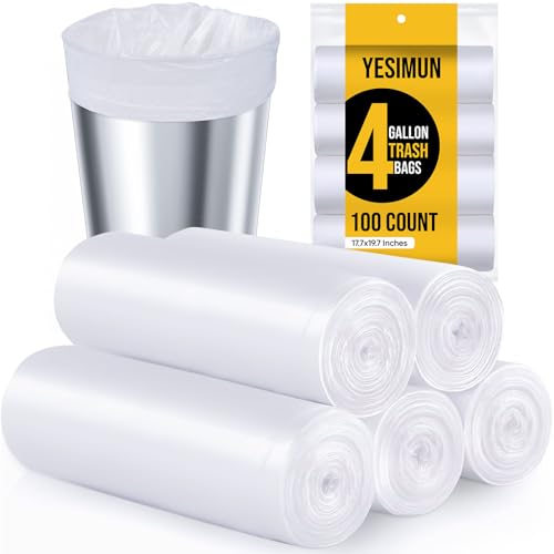 Yesimun Small Trash Bags - 100 Count 4 Gallon Trash Bag, White Small Garbage Bags, Unscented Bathroom Trash Bags, Small Trash Bags Bathroom Kitchen Office, Thickened & Strong Trash Bags 4 Gallon