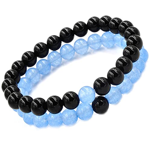 2Pcs Matte Lava Rock Volcanic Stone Beads Stretchy Bracelet Set Stacking Frosted Gemstone Turquoise Seed Bracelet for Men Women Girl Boy Couple Jewelry Gift-O grass green