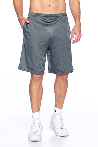 PROGO USA Men's Mesh Shorts with Pockets - Lightweight Fashion - Gym Workout Basketball Running Yoga - Moisture Wicking (Large, Grey)