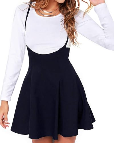 YOINS Women's Suspender Skirts Basic High Waist Versatile Flared Skater Skirt A-Black M