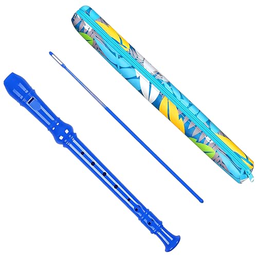 Soprano Recorder Instrument for Kids Beginners Student German Fingering C Key Recorder Instrument 3 Piece with Cleaning Rod and Bag Fingering Chart(Blue)