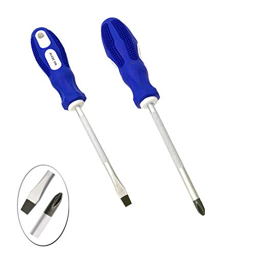 BQKKWIN Slotted and Phillips Screwdriver, 4' Long Cross-head Screwdriver & Flat Blade Screwdriver（PH2-#2）, 2 Packs Magnetic Screwdriver with Rubber Handle (4 inch)