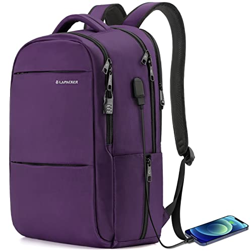 LAPACKER 15.6-17 inch Business Laptop Backpacks for Women Mens, Water Resistant Laptop Travel Bag with USB Charging Port, Lightweight College Notebook Computer Backpack - Purple