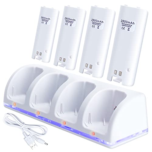 OSTENT Charger Dock Station + 4 Battery Packs for Nintendo Wii Remote Controller Color White
