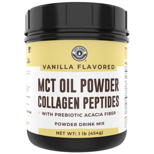 Keto MCT Powder + Collagen + Prebiotic Acacia Fibre, Vanilla, 16oz. MCT Creamer. MCT Oil Powder from Coconuts. MCT Collagen Powder, Grass Fed, Perfect for Keto, 0 Net Carb, Stevia, Erythritol