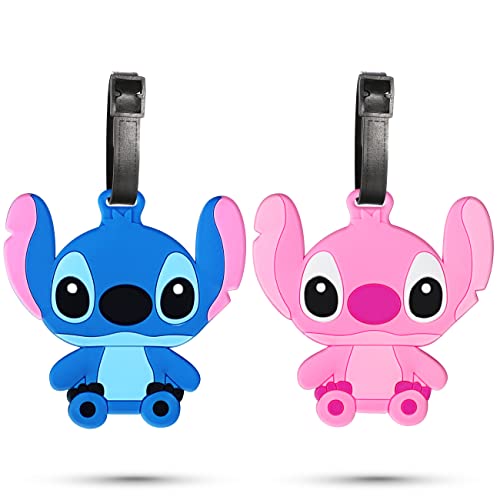 2 Pack Luggage Tag for Suitcases Bag Baggage Travel Tags Identifiers Cute Unique Cartoon Character Funny Fun Colorful Large Silicone Name Luggage ID Tags for Kids Women Girls Men XLP-0611-1