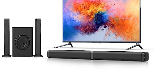 Puxinat 2 in 1 Separable Sound Bars for TV with Subwoofer, Bluetooth 5.0 Surround System for Home Theater, ARC/Optical/Aux/USB TV Speaker, Treble/Bass Adjust, 10 EQ Modes, Remote Included
