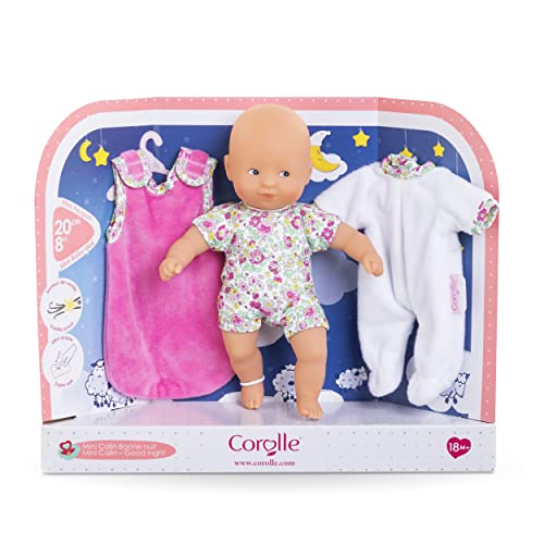 Corolle Mini Calin Good Night Blossom Garden - 8' Soft Baby Doll and Outfit Set Includes Pajamas and Bag Sleeper, Vanilla-Scented, for Kids 18 Months and up