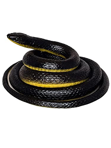 FunFamz Original Rubber Fake Snake Toy Pack - Large Black Snakes Prank to Keep Birds Away, Toy That Looks Real, Plastic Snake Toy