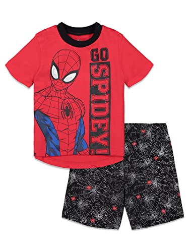 Marvel Spider-Man Little Boys Graphic T-Shirt French Terry Shorts Outfit Set Red-Black 6