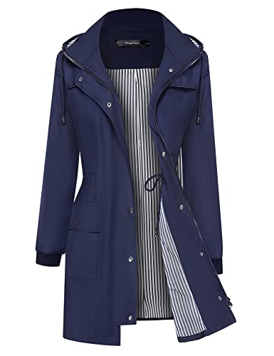Rain Jacket for Women Lined Windbreaker Outdoor Active Jackets Lightweight Raincoat for Hiking Navy Blue S