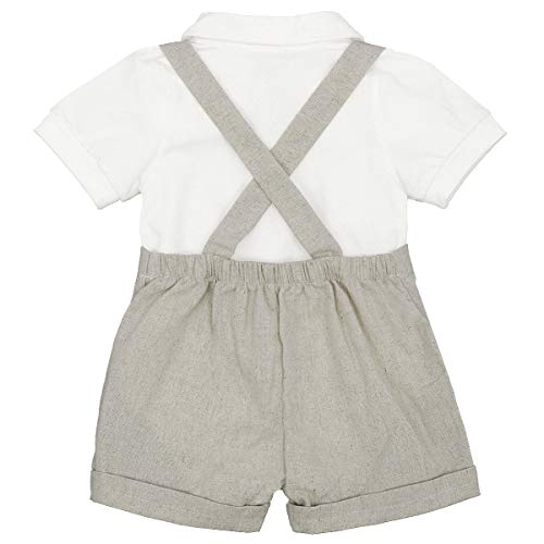 Baby Boys Formal Suit Cake Smash Outfit 1st/2nd Birthday Party Romper Shirt + Suspenders Shorts Bib pants + Bowtie 3Pcs Set Summer Wedding Baptism Christening Clothes for Photo Shoot Gray 6-12M