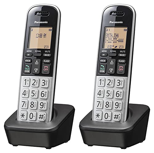 Panasonic Compact Cordless Phone with DECT 6.0, 1.6' Amber LCD and Illuminated HS Keypad, Call Block, Caller ID, Multiple Display Languages - 2 Handset - KX-TGB812S (Black/Silver)