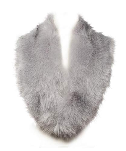 Lucky Leaf Women Winter Faux Fur Ornate Scarf Wrap Collar Shrug for Cocktail Reception Party (Light Grey, 100cm)