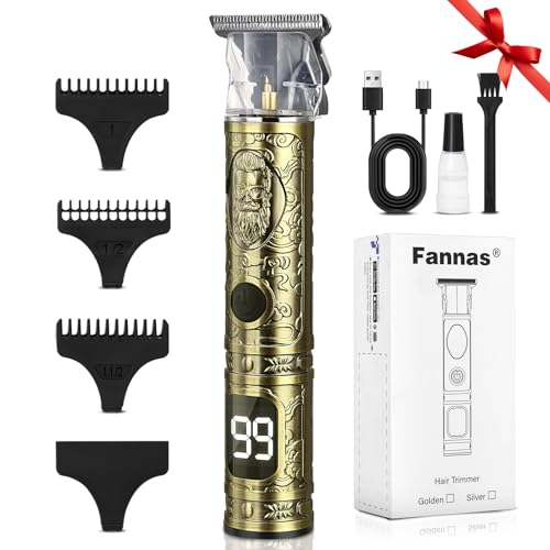 Fannas Hair Clippers for Men, Professional Hair Trimmer Barber Cordless Zero Gapped Hair Clippers with LCD Display, Mens Gifts Beard Trimmer T Liners Shavers Edgers Clipper for Hair Cutting - Gold
