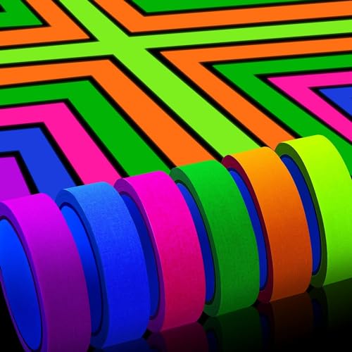 Whaline 6 Colors Neon Gaffer Cloth Tape, Fluorescent UV Blacklight Glow in The Dark Tape for UV Party (0.6 inch x 16.5 feet)
