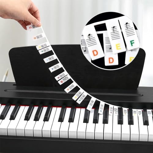 Removable Piano Keyboard Note Labels 88 Keys for Beginners, Reusable Piano Key Note Labels, Made of Silicone, No Need Stickers, Reusable and Comes with Box (Rainbow Colors）