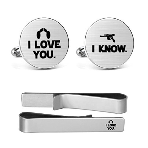 Love Cufflinks Engraved I Love You I Know MUEEU Valentine's Day Wedding Gift (I love you i know round cufflinks and tie clip)