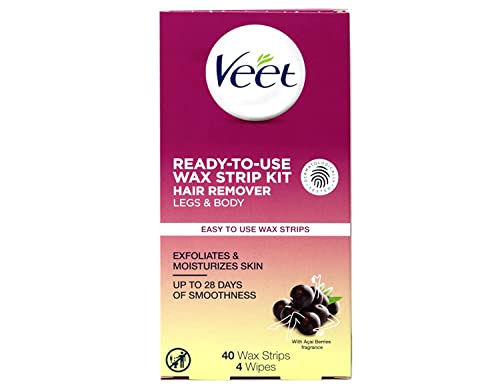 Veet Leg and Body Hair Remover Cold Wax Strips, 40 ct (Pack of 2)