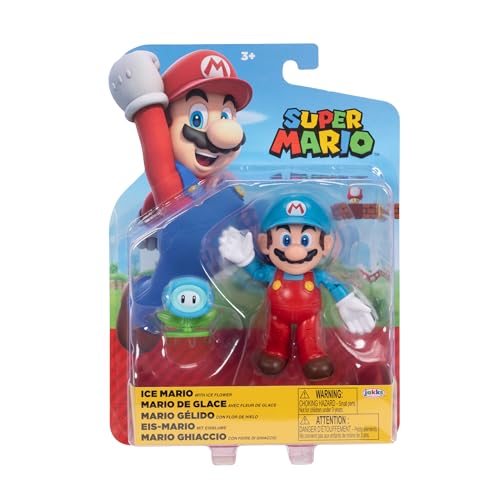 Super Mario Nintendo 4-Inch Ice Mario Poseable Figure with Ice Flower Accessory. Ages 3+ (Officially licensed)