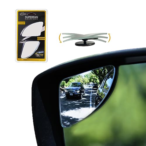 Blind Spot Mirrors for Cars - by Safe View Company - Change Lanes w Confidence - Made from Real Convex Glass - Long Lasting - Easy Peel & Stick (Superfan)